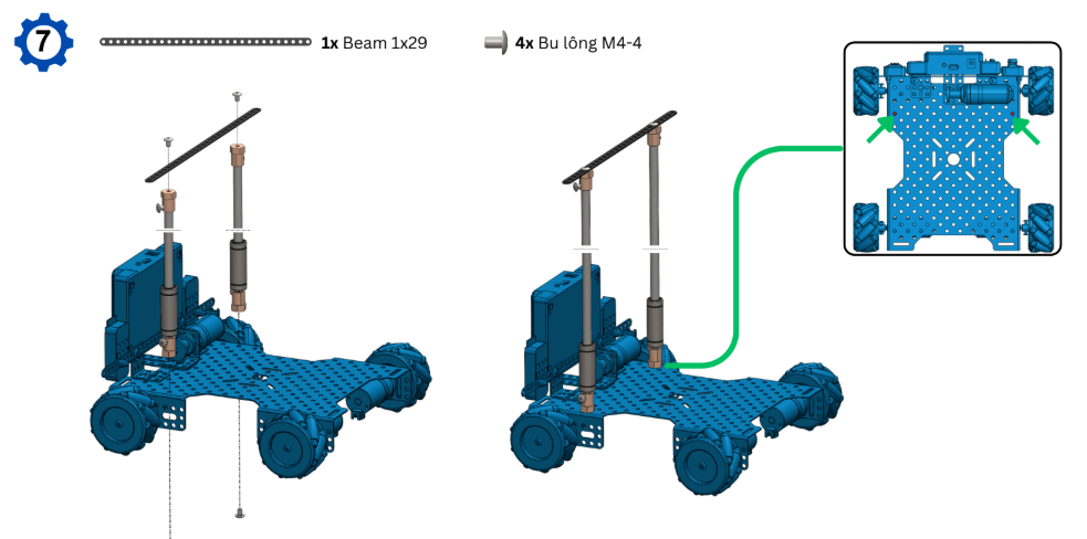 Lắp thanh beam lên cụm nâng ORC K2