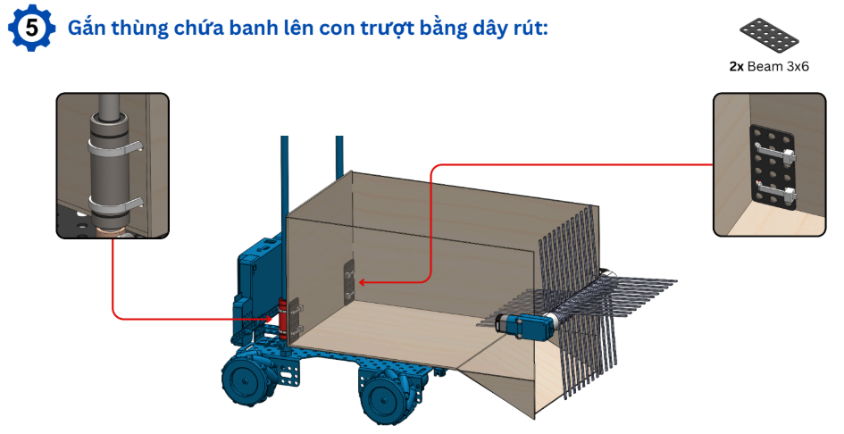 Gắn thùng chứa bóng lên con trượt ORC K2