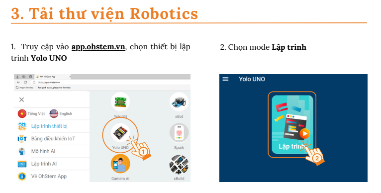 Chọn thiết bị Yolo UNO và vào chế độ lập trình cho ORC K3