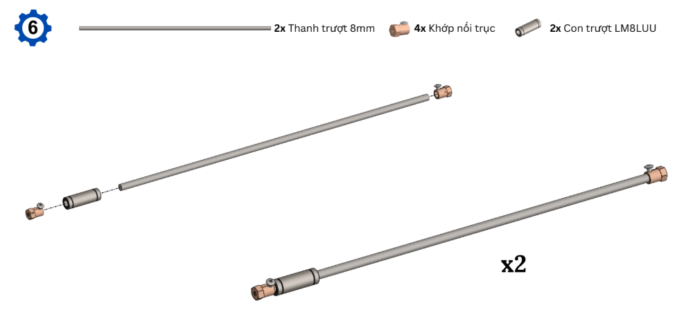 Chuẩn bị thanh trượt và con trượt cho ORC K2