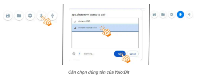 Ghép nối Bluetooth với đúng tên Yolo:Bit trên Rover ORC Junior
