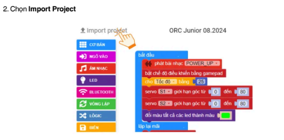 Import Project và xem chương trình mẫu Rover ORC Junior